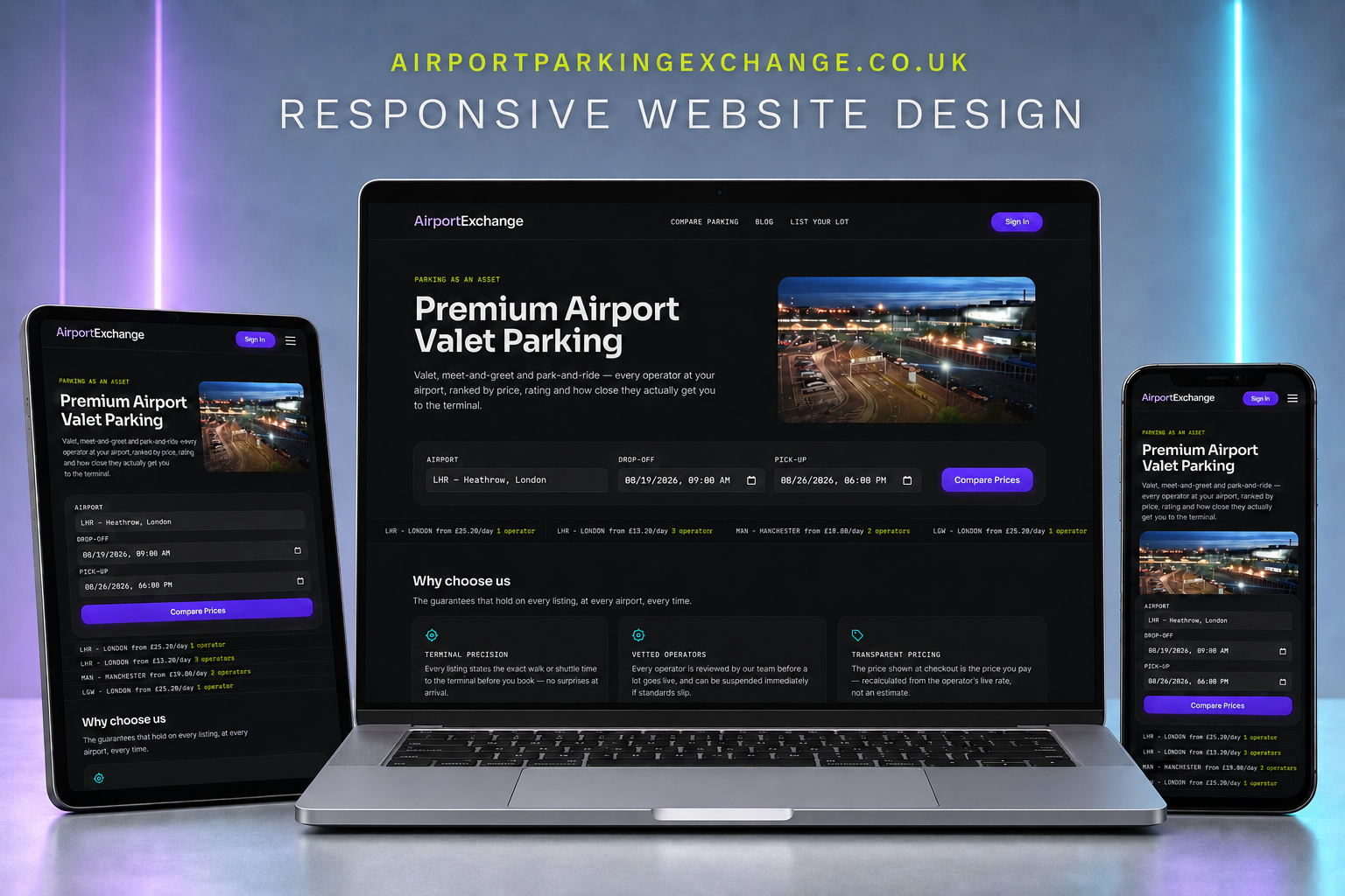 Responsive website showcase for Airport Parking Exchange